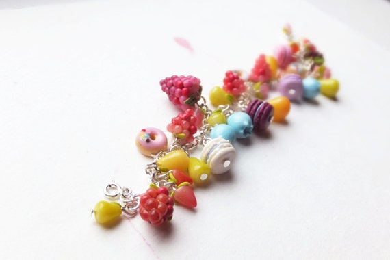 Colorful Berries bracelet / food charm bracelet / Rainbow jewelry / macaroons / pastels bracelet / gifts for girl / kawaii sweet bracelet