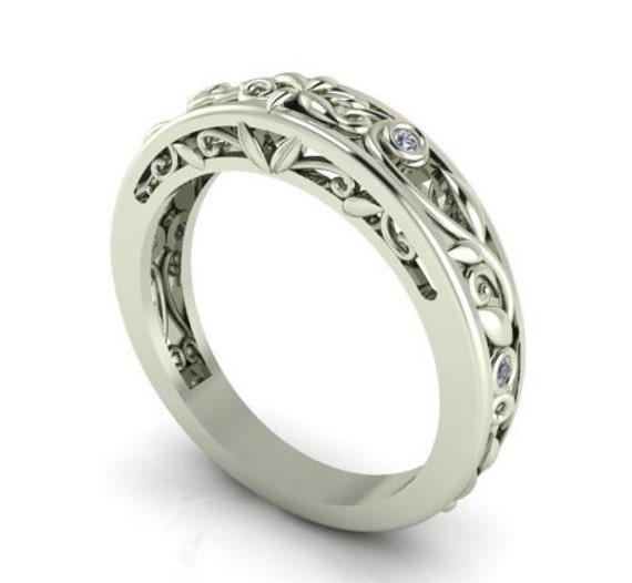 Diamond Band Wedding and Engagement Ring Vine and Leaf