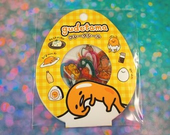 Yellow Gudetama Stickers Set / Kawaii Lazy Egg 60 Sticker Flakes / Transparent Stickers for Planners, Crafts, Scrapbooking, Stationary