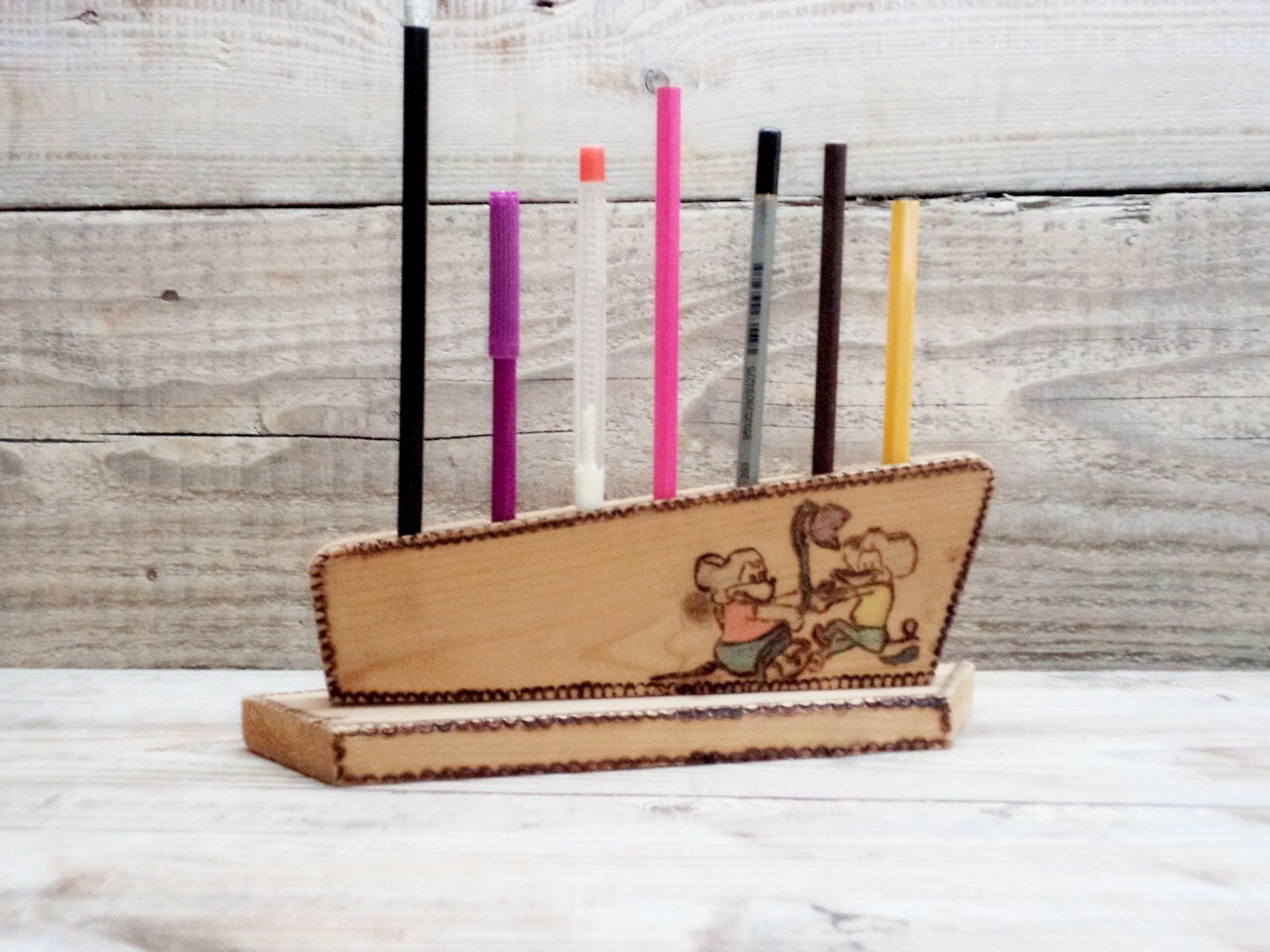 Vintage Wooden Pen Holder Old Pencil Holder from USSR