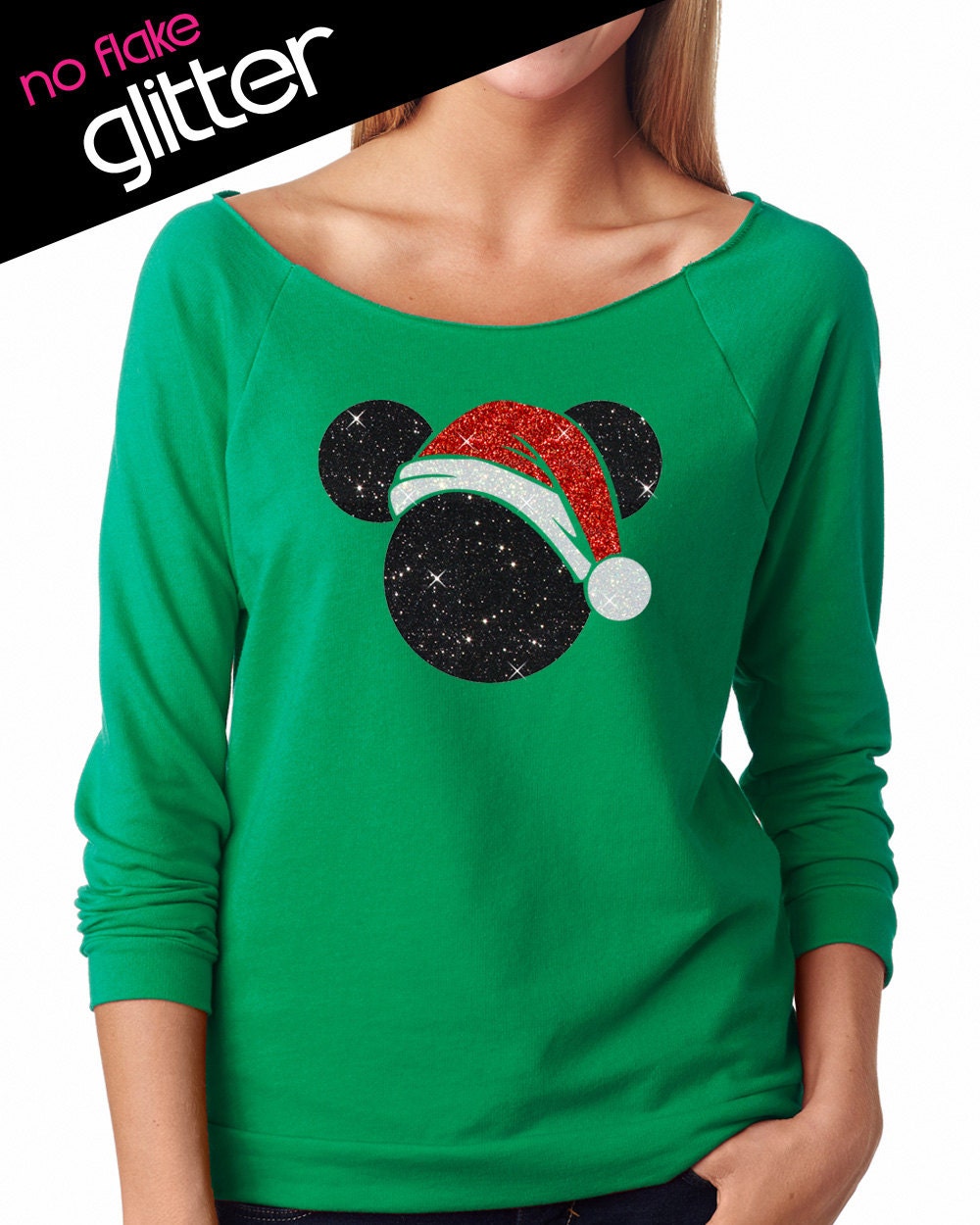 Disney Shirt GLITTER Christmas Santa Hat Mickey