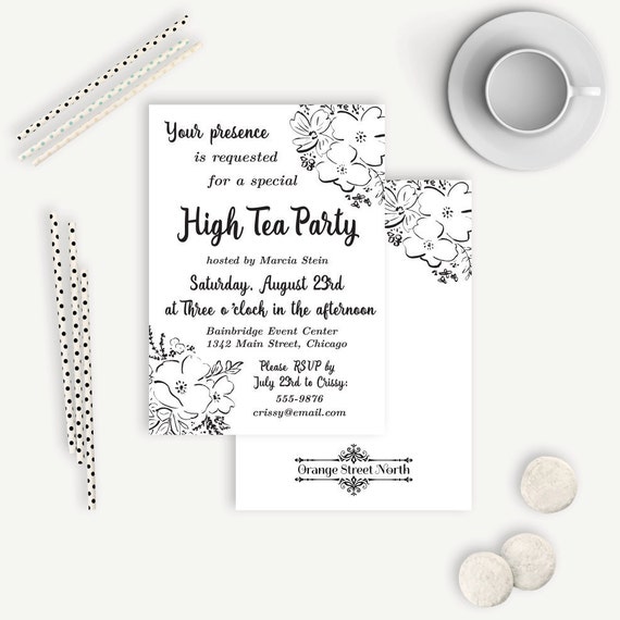 High Tea Party Invitations Black and White by OrangeStreetNorth