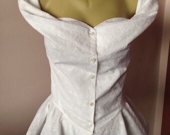 Steampunk Corset asymmetric top/ White cotton blouse/Gothic sexy slim fitted top