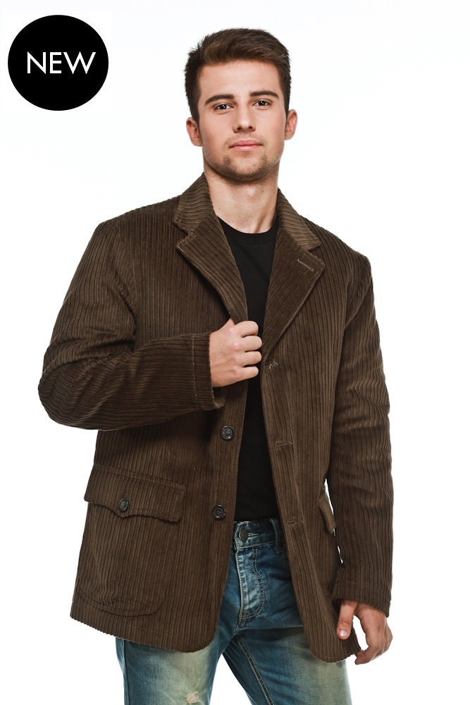 Mens chocolate brown corduroy jacket / Mens straight fit