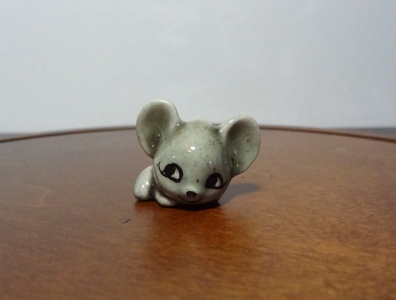 Vintage Ceramic Miniature Grey Mouse Figurine