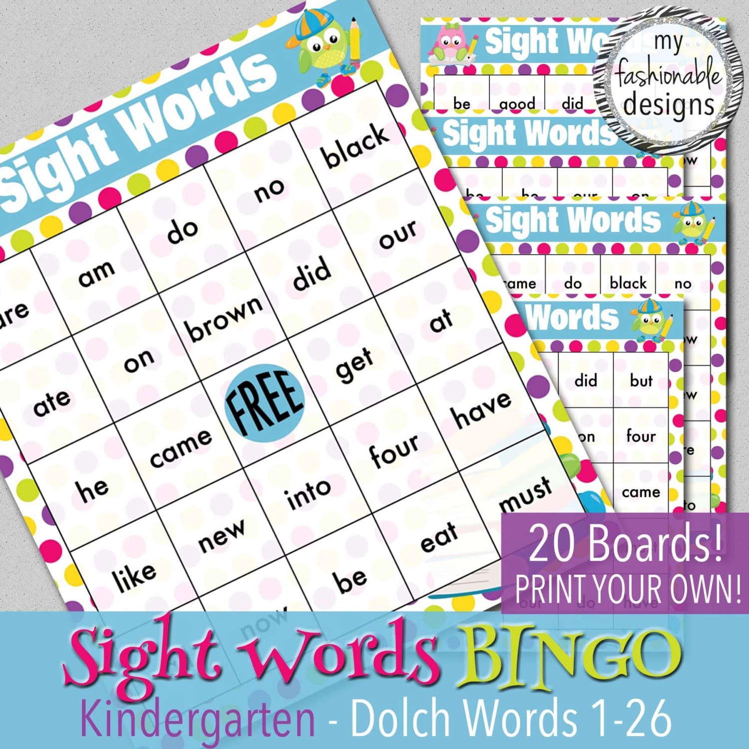 Sight Words BINGO Kindergarten Words 1-26