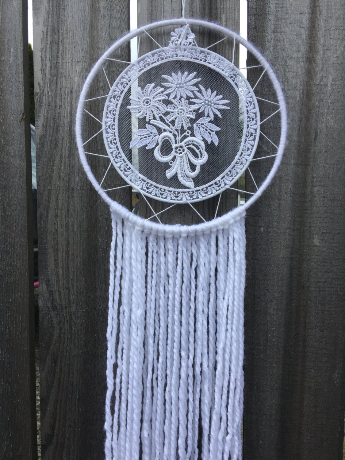 Large Dream Catcher White Lace Yarn by BohoDreamCapture on Etsy