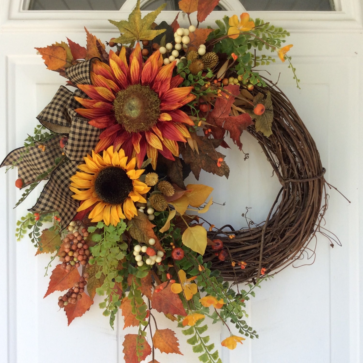 Fall Wreath for Front Door-Sunflower Wreath-Rustic Fall