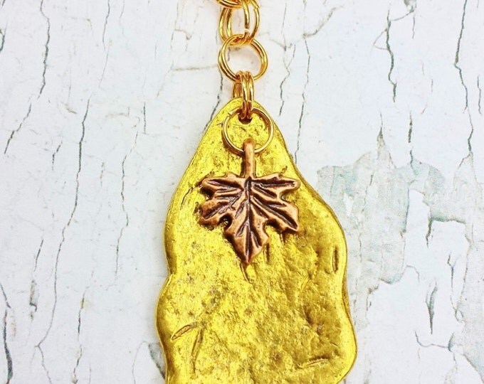 Long Gold Leaf Boho Statement Necklace ~ Nature Inspired Botanical Jewelry ~ Personalized Anniversary or Birthday Gift for Wife, Lover