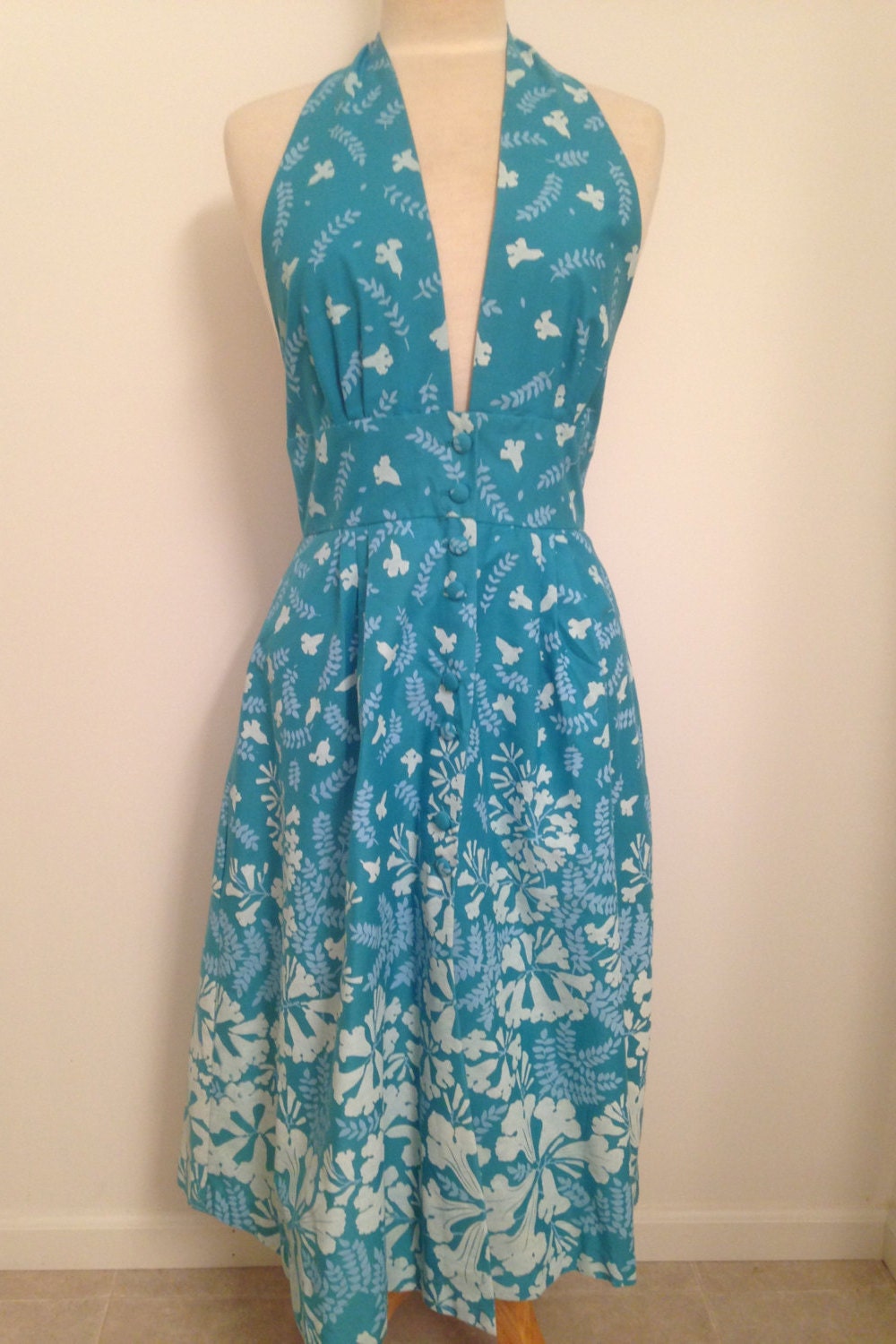 Vintage Halter Top Sundress: Ruth Clarage Hand Printed