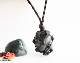 Moss Agate pendant, mens pendant, healing stone pendant, gift for him, Moss Agate jewellery, mans pendant, nature lovers, mens necklace