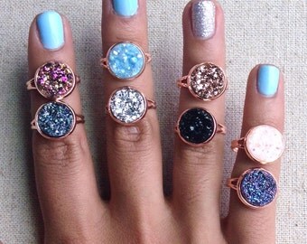 12 mm Druzy Ring with Rose Gold Setting - Pick Your Color - Adjustable Size - Spring Trend - Boho Chic - Gift Ideas For Her - Custom Jewelry