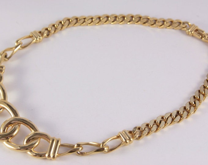 Gold Bib Necklace Monet Signed 17 Inch Long Vintage Wedding Gold Choker Necklace