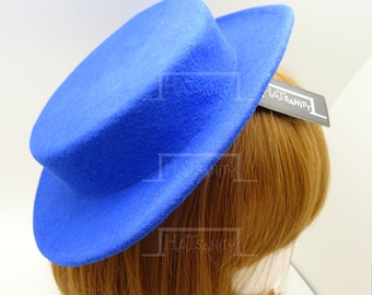 TRENDY Fashion Plain Wool Felt Mini Boater Hat Fascinator DIY - Blue