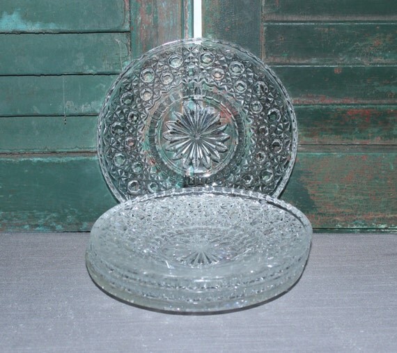 Heavy pressed clear glass Windsor bread and butter by BlueWolfHome