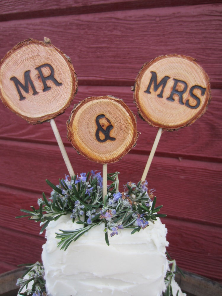 Mr and Mrs rustic cake topper rustic wedding by PerryhillRustics