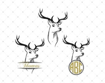 Deer Head Monogram Frames svg, Deer Head svg, Deer Split Monogram SVG, Cricut cut files, Silhouette cut files, Vinyl Cutters, Antlers svg