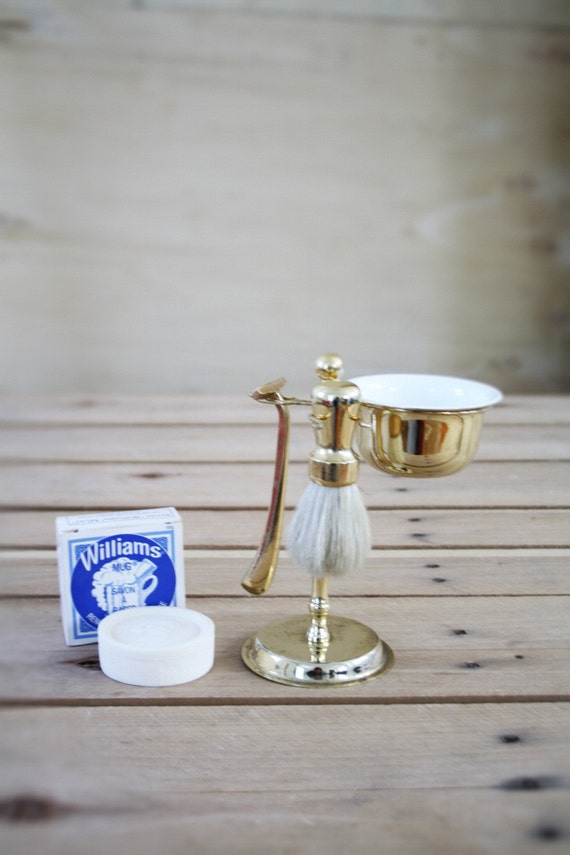 Vintage Brass Shaving Kit. Brush Stand. Shaving by RustyMountain