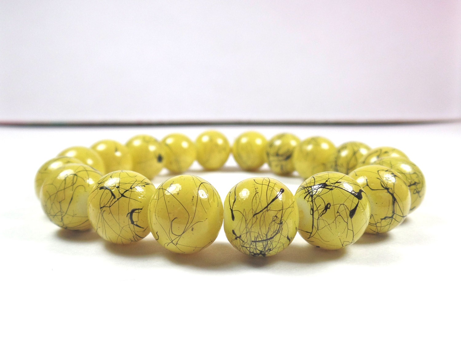 Yellow Bead Bracelet / Glass Bead Bracelet / Chunky Yellow