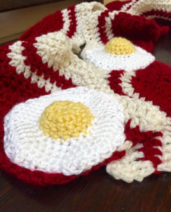 Crochet Bacon and Eggs Scarf Crochet Breakfast or Brunch