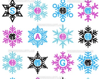 Winter Snowflakes Monogram Frames - Christmas Cut Files for Vinyl Cutting Machines, Cricut, Silhouette, Svg, Dxf, Eps, Png, Studio3