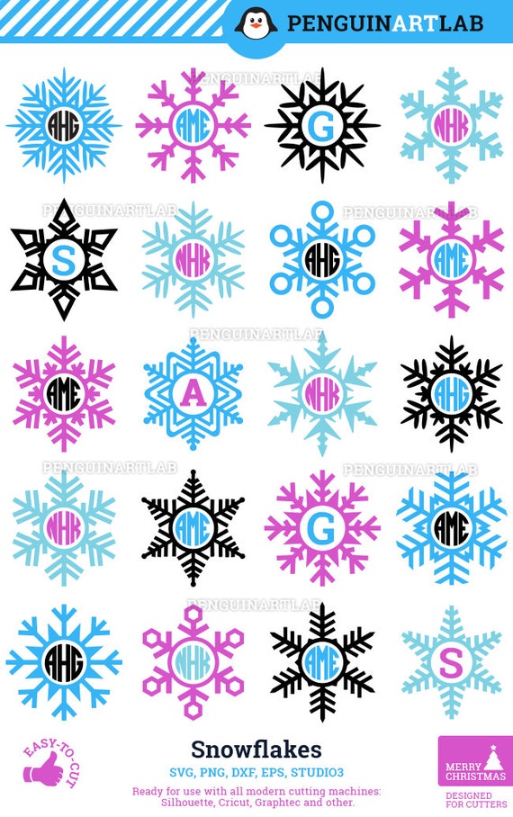 Download Winter Snowflakes Monogram Frames Christmas Cut Files for