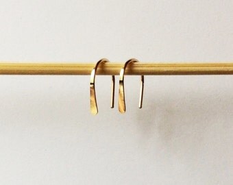 Small Gold Open Hoop Earrings, Minimalist Half Hoops, Horseshoe Earring, Gold Arc, Tiny Gold Filled Earrings, Simple Gold, Gift for Friend