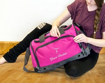 Personalised Embroidered Gymnastics Bag Holdall; Fuchsia / Black / Blue / Red
