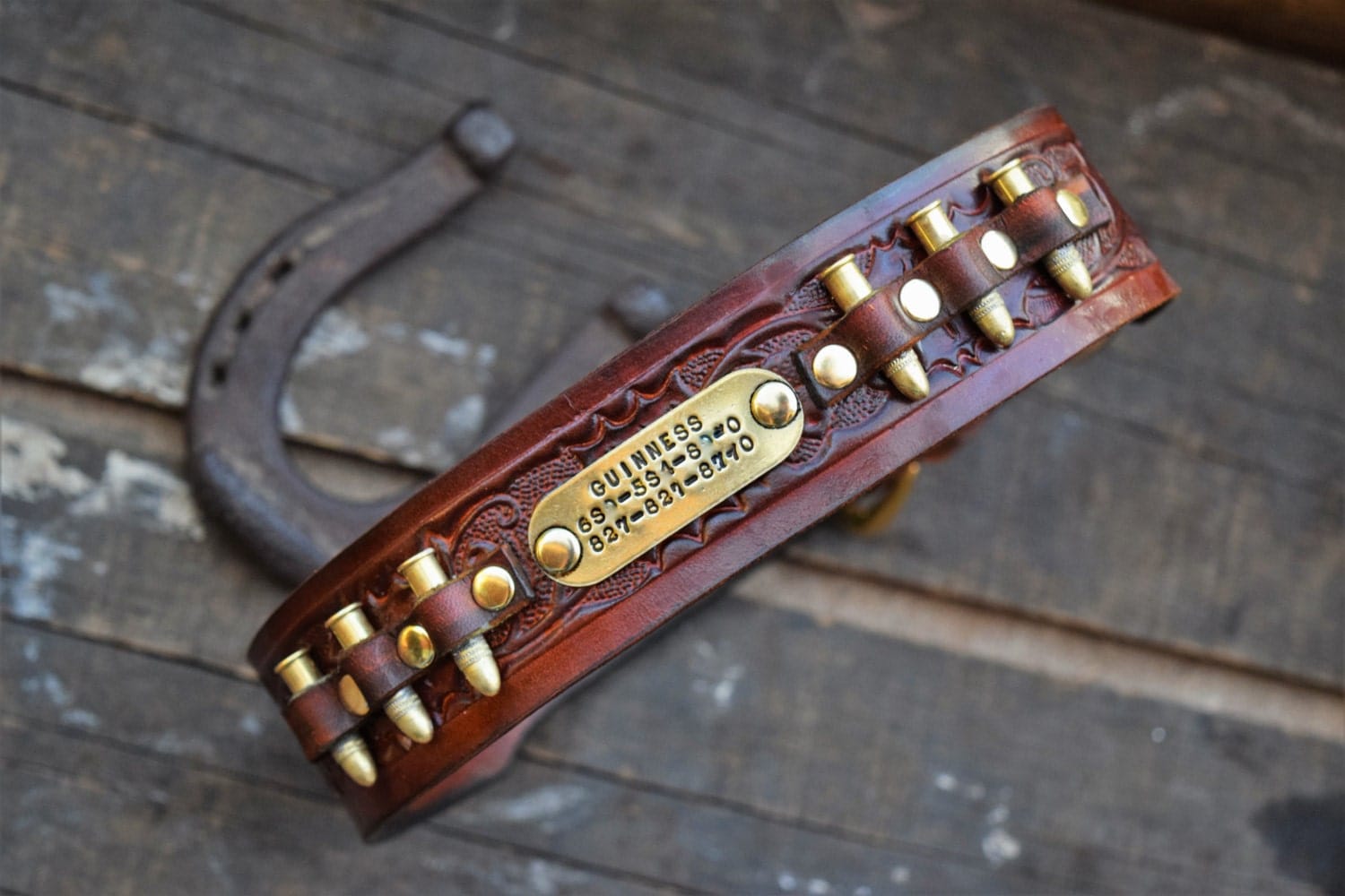 Leather Dog Collar Personalized Name Gun by theDiamondDogs on Etsy