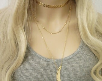 Mini Ball Chain Necklace / Beaded Chain Necklace / Tiny Gold Chain / Gold Round Charm / Minimal Jewelry / Layered Necklace / N292