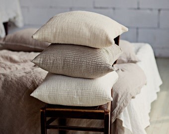 Decorative linen throw pillow. Flax cushion case for home decor.