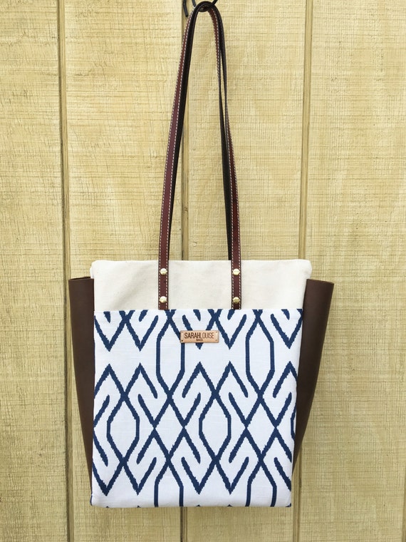 Sturdy Leather and Canvas Large Tote Bag