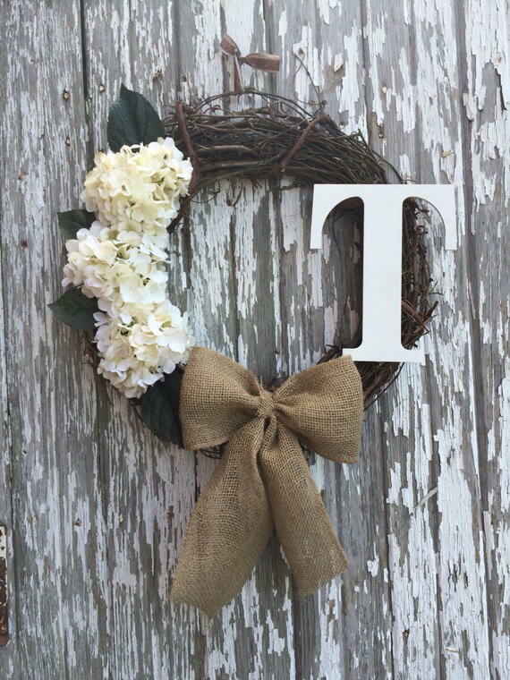Monogram Letter Grapevine Wreath Burlap Bow Rustic