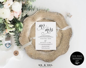 Mr. and Mrs. Wedding Invitation Set | Wedding Invitation Template | Calligraphy Wedding Invite | Editable Template | Instant Download MAM200