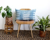 Vintage Light Faded Indigo, African Mudcloth, Lumbar Pillow, Cotton Mudcloth Linen Pillow, 16x26, Rose Gold, Tie Dye Pillow, Bohemian Decor