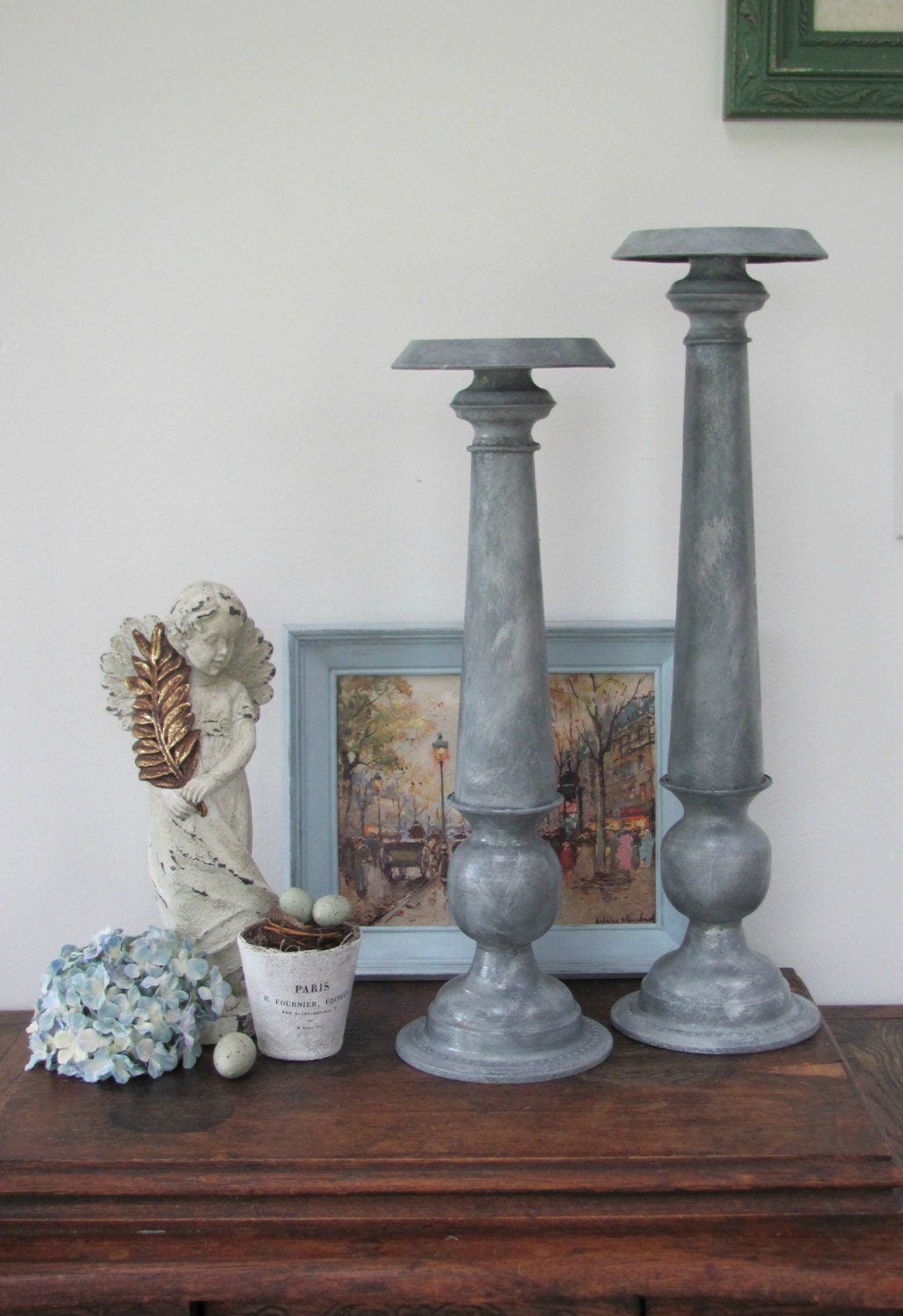 Large Gray Candlesticks Tall Grey Metal Candle Holders With