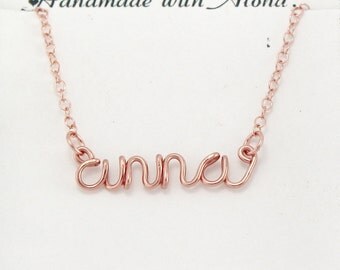 Wire Name Necklace, Custom Made Wire Lowercase Script Letter Necklace, Personalized Wire Wrap Name Jewelry