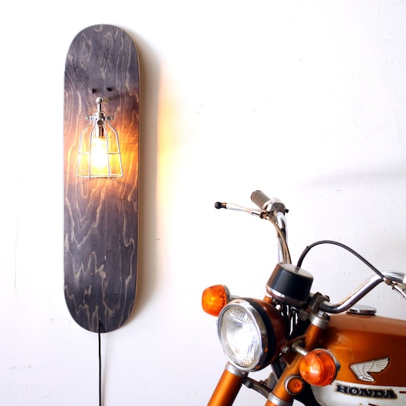 Skate Sconce Repurposed Skateboard Lamp Grey Wood Sconce