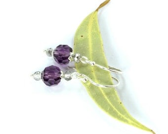 Purple Crystal Earrings, Sterling Silver Dangle Earrings, Bridesmaid Jewelry, Silver Earrings, Mothers Gift, Bridal Earrings, Purple Earring