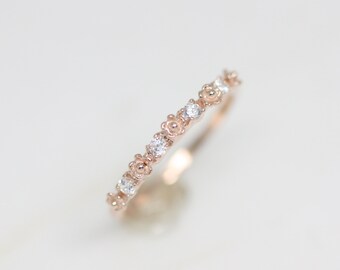 Tiny flower and cz ring, rose gold ring, silver ring, flower ring, dainty ring, rose gold jewelry, zirconia ring, bridesmaid gift, valentine