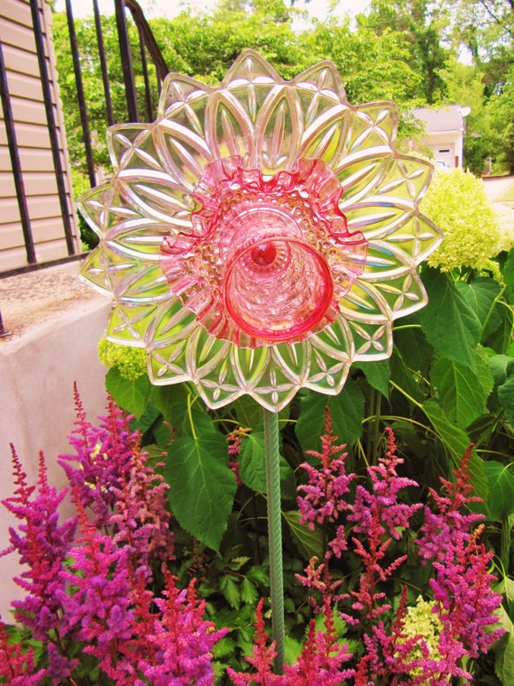 glass plate flower vintage glass garden flower garden art