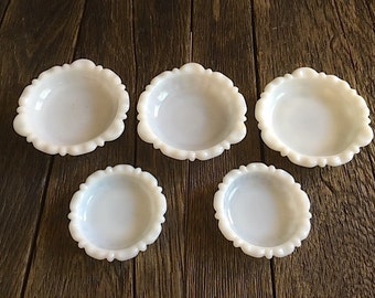 ON SALE - Milk Glass Dishes - 5 Milk Glass Dishes - Anchor Hocking Milk Glass Candy Dishes - White Milk Glass Ashtrays