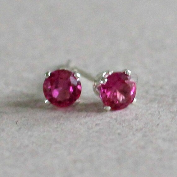 Small Ruby Stud Earrings 4mm Small Red Studs Lab Created