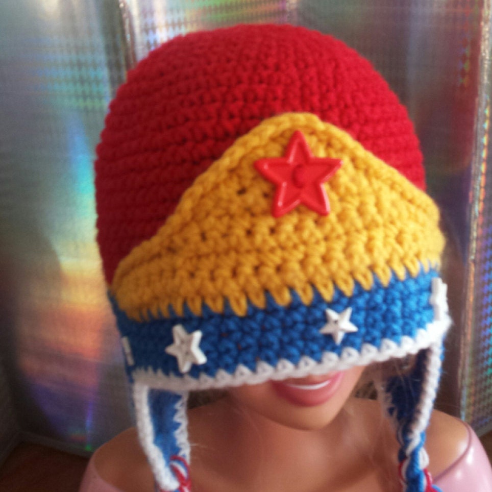 Crochet Wonder Woman Inspired Ear Flap Hat/beanie Kids