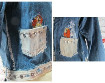 Denim jacket - Disney clothing - jean jacket - Disney Denim Jacket - upcycled denim jacket - Lady and the Tramp clothing - # 107