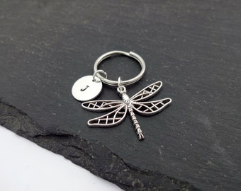 Dragonfly Keychain, Initial Dragonfly Keyring, Hand Stamped Keyring, Dragonfly Keyring, Charm Keyring, Personalised Keyring, Dragonfly Gift