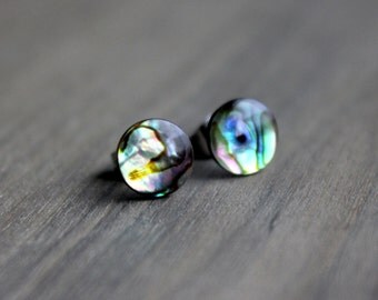 Paua Shell Stud Earrings, Surgical Steel Stud Earrings, Stainless Steel, Beach Earrings, Mermaid Earrings, Shell Studs, Colorful Studs