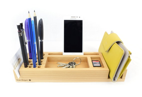 Wooden Desk Organiser Pen Holder Phone Stand Desk by BeamDesigns