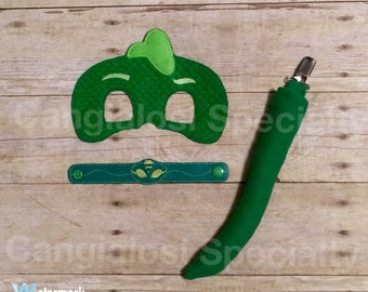 Gekko,Gecko PJ Mask Inspired Costume Mask Tail Bracelet Set/Child/Adult/Pretend Play/Costume/Halloween/Photo Booth/Birthday/Party Favor/Gift