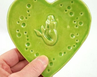 Soap dish, ceramic soap dish, ceramic dish, candy dish, jewelry dish, trinket dish, soap holder, mermaid heart dish, pottery anniversary